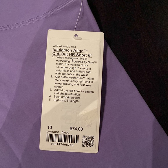 LULULEMON ALIGN CUT -OUT HR SHORTS 6” in Dark Lavender (DKLA) SZ 10 NWT - Picture 11 of 11